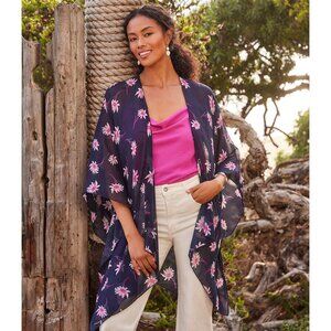 Womens Floral Print Sheer Open Front